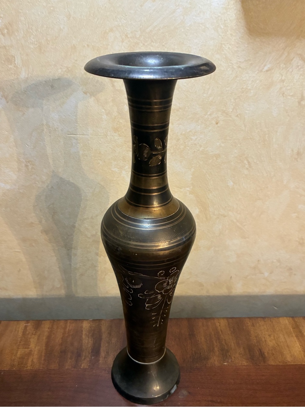 Vintage Etched Brass Vase